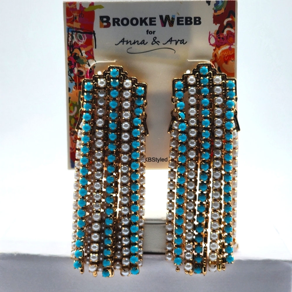 Brooke Webb for Anna & Ava Turquoise and Pearl Dangle Statement Earrings